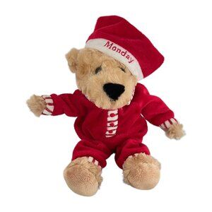 FAO Schwartz Sleepy Time Teddies Monday Red Pajamas Plush Bear